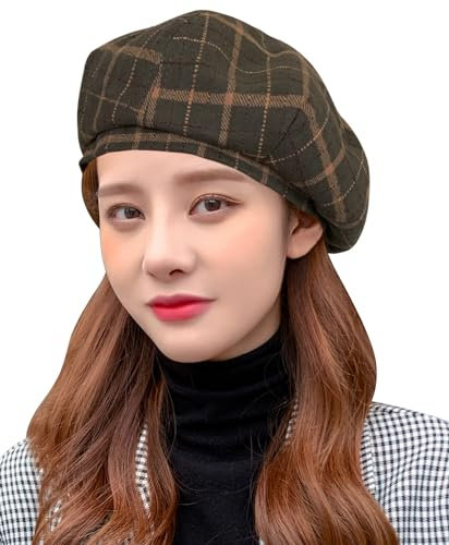 FEOYA Französische Baskenmütze Damen Mode Barette Mütze Karierte Achteckige Zeitungsjungenmütze Einheitsgröße für Herbst Winter B4
