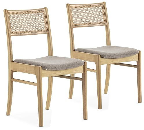 HOMN LIVING Vilma 2er Pack Stühle Eiche, Massivholz und natürliches Rattan, 45,5 cm (Breite) 54,5 cm (Tiefe) 82 cm (Höhe)