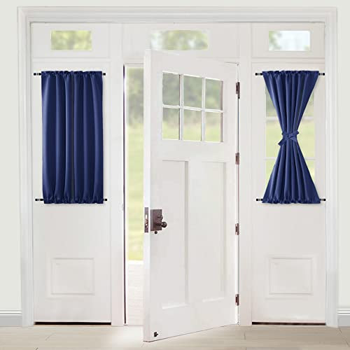 XWZO Cortinas de Puerta Francesas,Francés Ventana de Cribado Panel de Cortina de Puerta Francesa,Opacas,Privacidad y Térmicas,Cortinas con Alzapaños,1 Unidad,Azul Oscuro,64x102cm(25x40in)