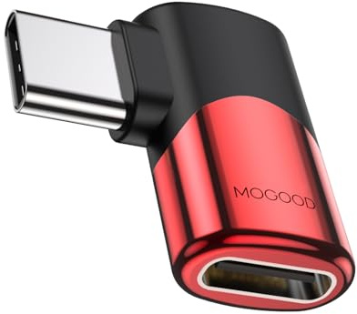 MOGOOD USB-C 90° Mannelijk-Vrouwelijk, USB4, 40Gbps, 100W, 8K, 1 Rood | zinklegering, haakse hoek, snel opladen, voor MacBook, iPad, iPhone, Steam Deck, Switch, auto, thuis, onderweg, games