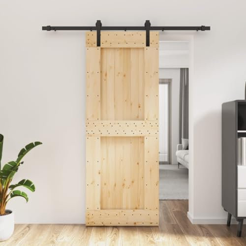 NITCA Schiebetür Komplettset Mit Tür Holzschiebetür Schiebetür Holz mit Beschlag 80x210 cm Schiebetürsystem Komplett-Set Schiebetüren Komplettset Holz Für Eingangsbereich Massivholz Kiefer-3