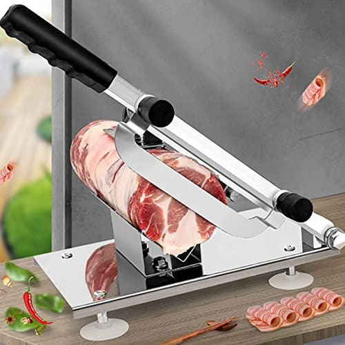 Thickened Manual 304 Stainless Steel Meat Cutter, Frozen Meat Slicer with 03-8mm Thickness Adjustment V-Shaped Meat Rack Ergonomic Handle 60 Tablets/1min, Food Slicing Machine