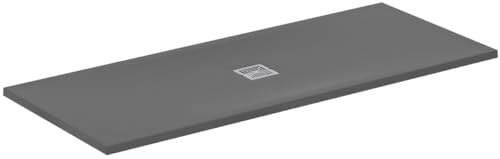 Ideal Standard - Ultra Flat S+, rechteckige ultradünne Duschwanne aus Kunstharz in Steinoptik, 170 x 70 cm, Ideal Solid, zentraler Ablauf, betongrau