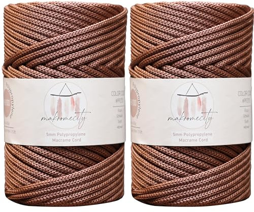 Makromecity, 2 Skeins of Polyester Macrame Cord 5mm x 104 yards (311 feet) 5mm Polypropylene Copper Macrame Cord Crochet Macrame Bag Cord Crafts for Wall Hangings, Bags, Underplate, Rug