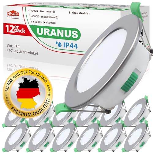 Maxkomfort 12x LED Bad Einbaustrahler 230V flach 5W URANUS | IP44 110° 510 LM 75mm | Warmweiß Neutralweiß Kaltweiß | Feuchtraum LED Spot Küche Dusche