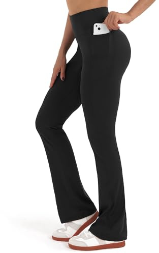 Zylioo Leggings for Women UK Extra Tall Yoga Pants for Women Long Leg Ladies Trousers Flared with Pocket Tummy Control Black