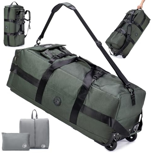 SUCIKORIO Resväska Med Hjul Stor 85L 3-I-1 Handbagageväska Med Resväsksorganiserare 78x33x32cm Vattentät Oxford Resryggsäck 2 Rolls XL Ryggsäck Resväska Meds Bärhandtag För Resor, Weekendresor, Grön