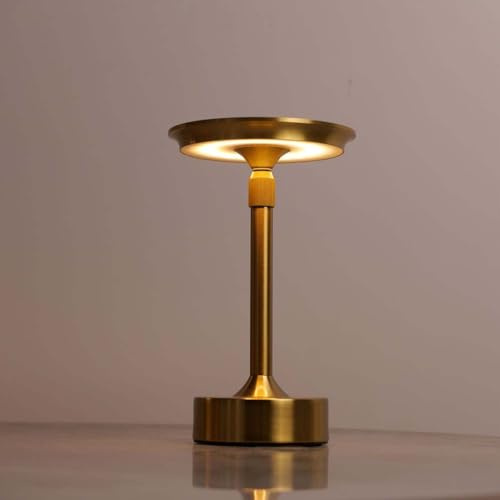 AoLa LED Tischlampe Kabellos, Teleskop Akku Tischleuchte Touch Dimmbare USB Aufladbar Hantel Schreibtischlampe Tragbar Nachttischlampe für Schlafzimmer Nachttisch Wohnzimmer Camping Bar,Gold