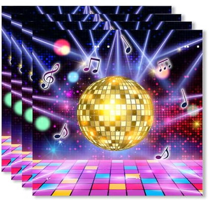 ParPix 20 Stück Bunt Disco Deko Servietten, 33x33cm Disco Party Papierservietten, Gold Discokugel Party Servietten, 70er 80er 90er Party Papierservietten, Discokugel Deko Servietten Geburtstag