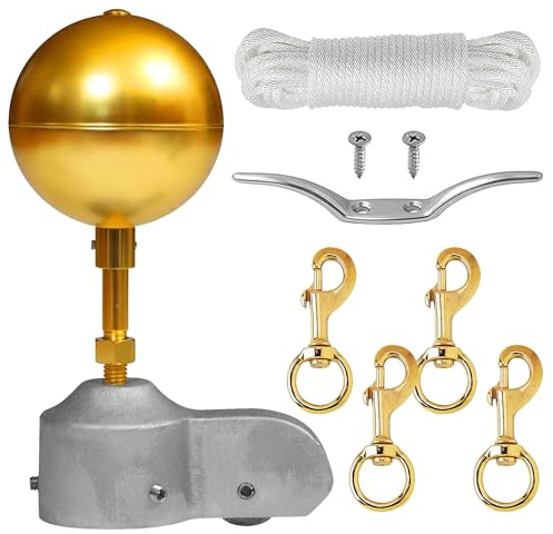 Flaggstång tillbehörssats, flaggstång set tillbehör, flaggstång partiell reparationssats, flaggstång reparationssats, tillbehörsset inklusive kulspets guld, rep, bult, skruvar metallspänne för