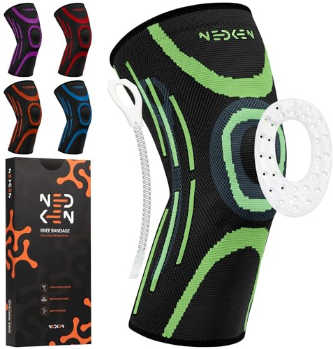 NeDKeN Kniebandage - Knieorthese mit Gelenkstabilisierung, Meniskus – Orthese, Kniestütze, Orthopädischer Knieschutz für Kniescheibe & Arthrose, Sport & Rehabilitation Bandagen (Grün, M)