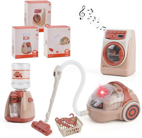Ensemble de Nettoyage pour Enfants,8 Accessoires de Ménage avec Balai, Aspirateur,Machine à Laver et Repasseur,Jeu de Rôle Éducatif pour Fille et Garçon de 3 4 5 Ans