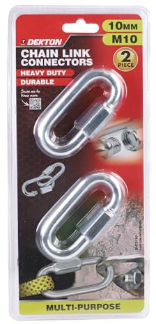 Dekton 2pc Chain Link Connector 10mm-Heavy-Duty Metal Links| Ideal for Securing Chains and Ropes| Rust-Resistant Finish| Perfect for Outdoor, Industrial Applications| High Strength, Durable, Versatile