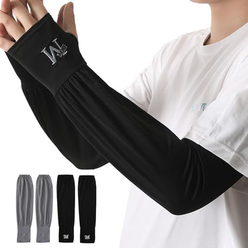 KASESSS 2 Pares Mangas para Brazos, Manguitos Running, Manguitos Voleibol, Manguitos Ciclismo de Protección Solar, Frente a Rayos Solares de Seda de Hielo Transpirables para Deportes al Aire Libre