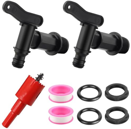 Rubinetti per Serbatoio,3/4 Pollici Rubinetto di Ricambio in Plastica,Rubinetto di Ricambio per Serbatoio,con Guarnizione,Controdado,Nastro di Tenuta in Plastica,per Secchio di Pioggia,Serbatoio