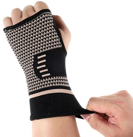 Qianyu 2 Pcs Carpal Tunnel Wrist Brace Breathable Wrists Splint Copper Wrist Brace Support Elastic Wrists Support Sleeve Night Sleep Hand Splints for Women Men Sport Fitness Workout Typing