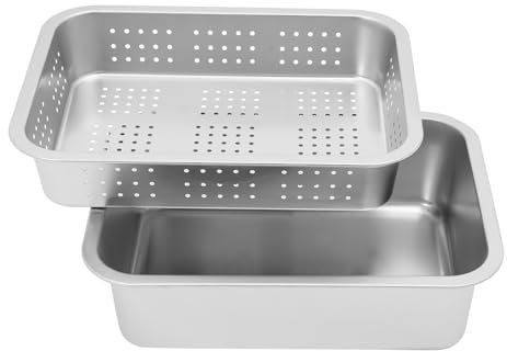 Lot de 2 bols d'égouttement en acier inoxydable - Passoire rectangulaire - Passoire de cuisine - Passoire à pâtes - Tamis à riz - Passoire à salade - Capacité totale de 4 l - Résistance à la chaleur