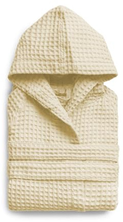 l&j Badrock för män och kvinnor, unisex beige med huva av honungsbest, 100 % bomull, mjuk och absorberande, med fickor - perfekt för badrum, spa och resor, Beige, M