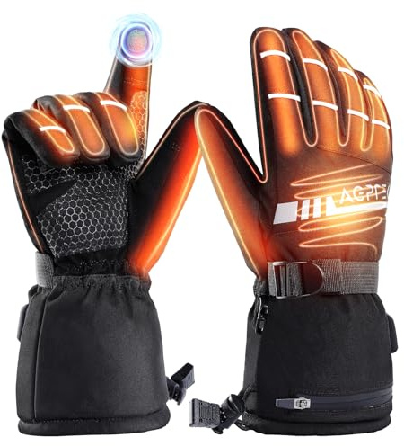 AGPTEK Heated Gloves for Men Women, 7.4V Fast Heat Rechargeable Winter Glove with Battery Indicator &Touchscreen, Waterproof Hand Warming for Skiing, Hiking, Camping, Fishing, Motorcycle, S