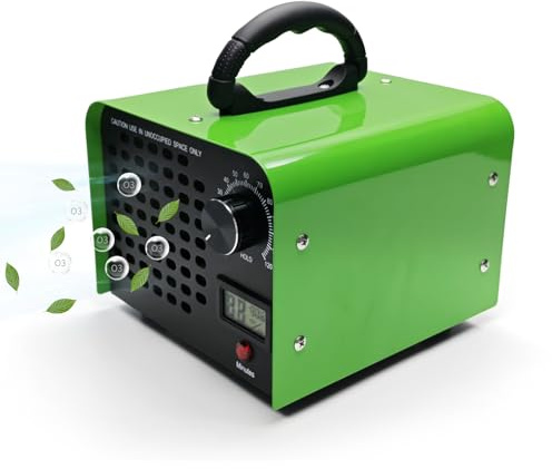 Generador de Ozono 40000mg/h DawnMeet, Máquina Ozono Hogar y Automóvil, Máquina de Ozono 300㎡ con Termohigrómetro para Olores de Mascotas, Cocina, Hotel, Oficina, Temporizador de 120 Minutos, Verde