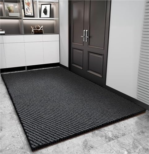 YHXAIQ Felpudo de Entrada para Casa Absorbente de Agua, Felpudo Exterior Antideslizante, Alfombra Impermeable, Poliéster TPE, Uso Interior y Exterior(Black,40 x 90 cm)