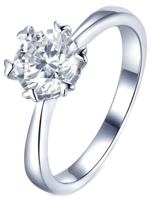 Calefee Ehering Weissgold Damen 9 Karat, Labor Diamant Ringe Solitär 1 karat gr. 51 (16.2), Verlobungsring Echtschmuck