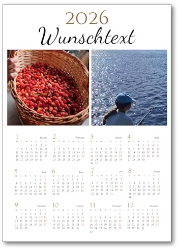 Kalender 2026 personalisiert mit eigenen Fotos und Wunschtext Sprüchen - A4 A3 A2 Wandkalender mit Familienfotos - 12 Monate Jahreskalender