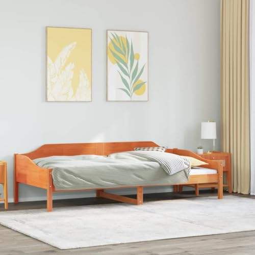 Ordellia Massiv träsäng, vaxbrun, 90 x 190 cm, furu sängram med plywoodpinnar, moderna sovrumsmöbler, hållbar plattformssäng för vilsam sömn