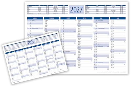 Tafelkalender 2027 DIN A4 (3 Stück in Blau) - Tischkalender mit Schulferientermine