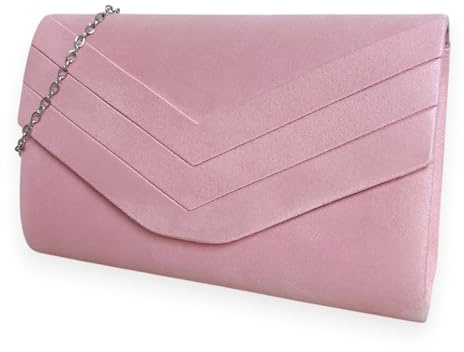 fi9 Women's Stylish Suede Envelop Style Bridal Wedding Evening Clutch Party Purse Hand Bag (Baby Pink)