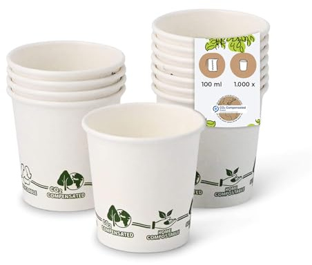 BIOZOYG 1000 Stück Kaffeebecher Pappbecher 100ml / 4 oz Ø 62 mm weiß mit Umweltmotiv - Einwegbecher plastikfrei - Becher aus nachhaltiger Forstwirtschaft - Kaffeebecher Einweg