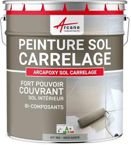 Peinture Sol Carrelage Résine Époxy - ARCAPOXY 1 kg Gris Agate | Résine Époxy Sols Carrelés, sans sous-Couche, Imperméabilise, Résiste aux Chocs, Taches et Chaleur - Arcane Industries