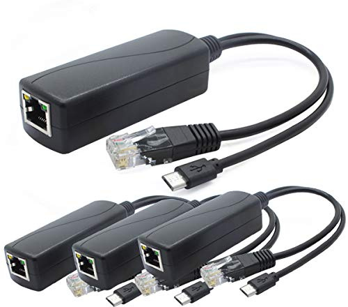 ANVISION 4er Pack 5V PoE Splitter, 48V auf 5V 2.4A Adapter mit Micro USB Stecker, IEEE 802.3af kompatibel, für IP Kamera, Tablets, Dropcam oder Raspberry Pi und mehr, AV-PS05-1