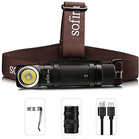 Sofirn SP40 Rechargeable Headlamp 1200 Lumen, Powerful XPL 5500K LED Flashlight with 18650 Battery (Inserted), Right Angle Headlight for Repairing Running Camping Hiking