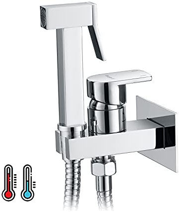 Ibergrif M22019 Bidet de Mano – Muslim Shower Shattaf para WC, Toilette y Higiene Personal, Cromo, Kit Completo con Manguera y Válvula de Cierre