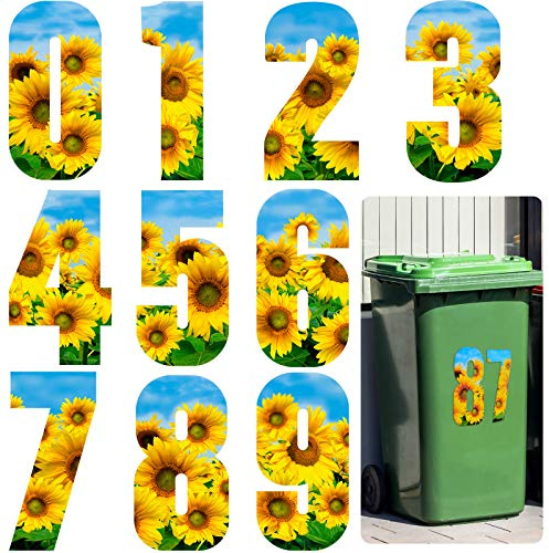 40 Pieces Sunflower Bin Numbers for Wheelie Bins,0 to 9,17 cm Dustbin Number Stickers Waterproof Self-adhesive Large Decorative House Wall Indoor Outdoor