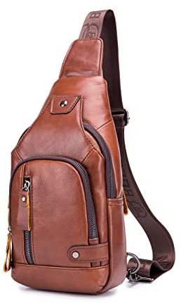 WeeDee Sling Bag Leder Schultertasche Brusttasche Umhängetasche Herren Bauchtasche Tasche Rucksack Daypacks Wasserresistent