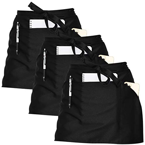 Joeji's Set di 3 Mezzo Grembiuli da Cucina - Grembiuli Unisex con Tasca per Penne Blocco Note - Grembiuli Lavabili, Impermeabili e Protettivi per Donna Uomo - Nero