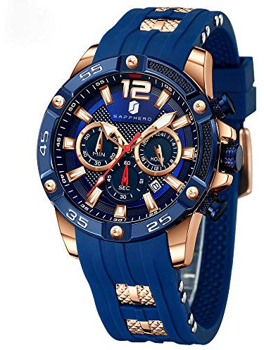 SAPPHERO Montre Homme Montres Chronographe Multifonction Bande de Silicone 3ATM étanche Mouvement Analogique du Quartz Mode Business Sport Les Meilleurs Cadeaux pour Les Hommes