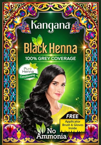 Kangana Black Henna for 100% Grey Coverage - Natural Hair Dye/Color | 6 Pouches - Total 60g (2.11 Oz)
