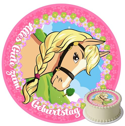 J&M DECO Tortenaufleger Pferd – essbare Tortendeko aus Zuckerpapiert 0,6 mm – Pferdemotiv für Kindergeburtstag & Pferdeparty – gebrauchsfertig – Made in EU
