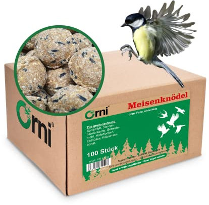 Orni 100 Stück Meisenknödel ohne Netz mit Sonnenblumenkerne im umweltfreundlichen Karton - energiereicher Ganzjahresknödel für Wildvögel wie Meisen Amsel Grünlinge