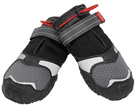 Kurgo Hundeschuhe Blaze Cross - Ganzjahres-Pfotenschutz - wasserfest, reflektierend, rutschfest - inkl. 2 Schuhe - Grau – S