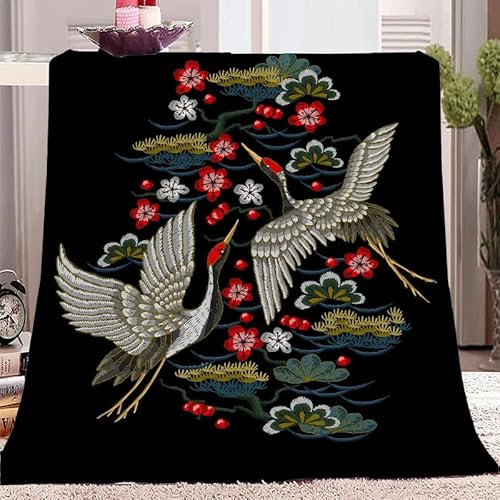 Boceoey Decke Sofa Kuscheldecke Flauschig 150x200 cm - Weich Warme Fleecedecke für Bett Couch - Wohndecke als Couchdecke Bettüberwurf Tagesdecke Campingdecke Japanisch Kranich