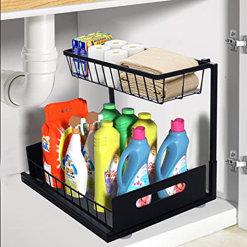 Bedeco Spülbecken Organizer Unter Waschbecken Regal, 2 Etagen Gewürzregal Stehend, Küchen Arbeitsplatte Ordnungssystem Kohlenstoffstahl Küchenregal für Küche, Badezimmer, Bad, Schrank, Küchenschrank