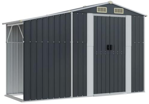 vidaXL Gerätehaus, Geräteschuppen mit Kaminholzregal, Garten Schuppen mit Schrägdach, Gartenhaus Metallschuppen, Anthrazit Verzinkter Stahl