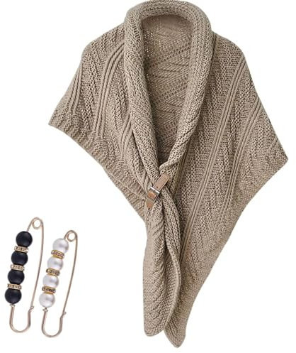WIWIDANG Multifunktionaler Dreiecksschal für Damen, warme Herbst-Winter-Schalponchos, gestrickter Dreiecksschal mit Lederschnalle (Khaki)