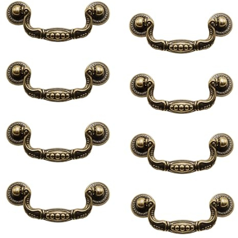 Adyoney 8 Pcs 3 Inch P02 Drop Drawer Handles Antique Brass(Gold) Cabinet Handle Drawer Pulls, with Mounting Screws, for Furniture Cupboard Wardrobe Kitchen Door