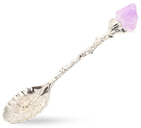 PRETYZOOM Natural Amethyst Crystal Coffee Spoon Food Spoon Portable Reusable Wear-Resistant for Coffee Supplies and Cake