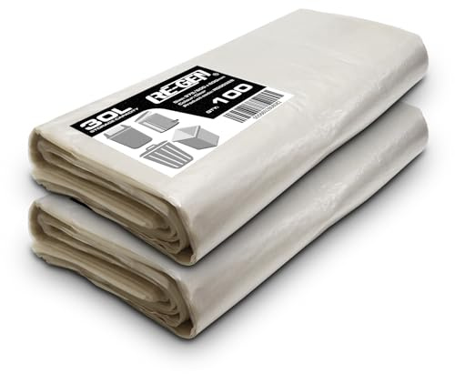 2 Flat Packs | 200 Clear Bags | RE-GEN 30 Litre Swing, Pedal, Square Bin Liners Refuse Sacks, Everyday, Office & Home Use | Transparent Industrial Strength Rubbish Garbage Bags 375/600 x 600mm